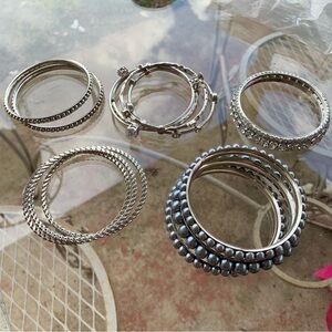 Bangle Bracelets Bundle Group of 14 Silvertone R. J. Graziano Vintage 90s